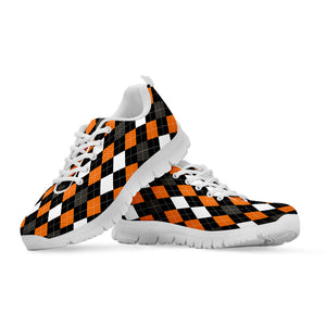 Orange Black Grey And White Argyle Print White Running Shoes