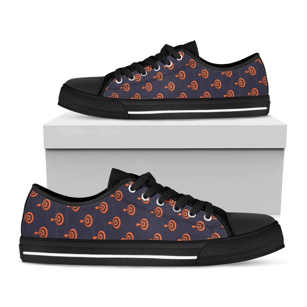 Orange Bullseye Target Pattern Print Black Low Top Sneakers