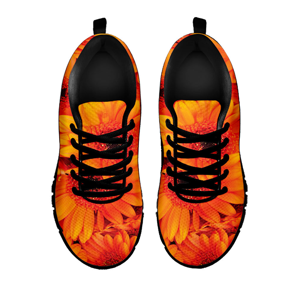 Orange Daisy Flower Print Black Running Shoes