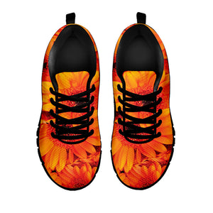Orange Daisy Flower Print Black Running Shoes