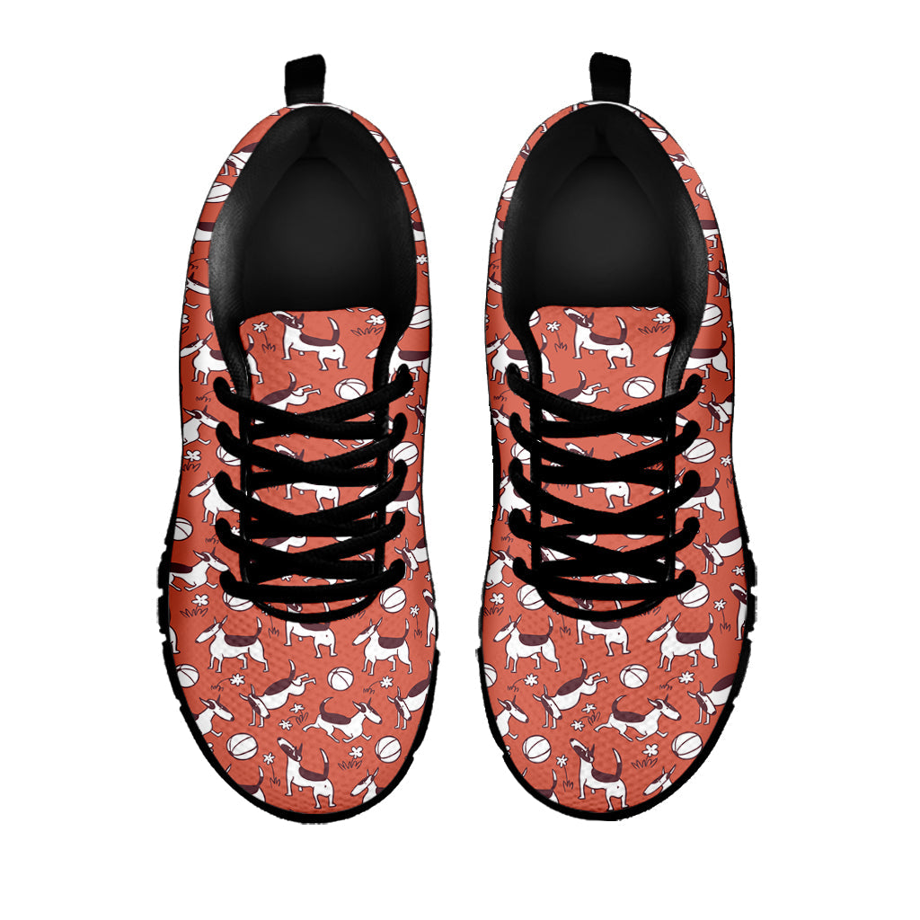 Orange Doodle Bull Terrier Pattern Print Black Running Shoes