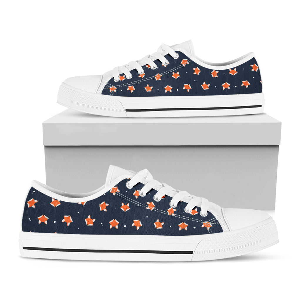Orange Fox Pattern Print White Low Top Sneakers