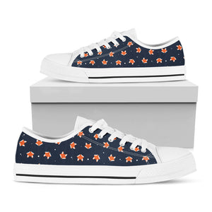 Orange Fox Pattern Print White Low Top Sneakers