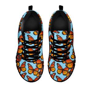 Orange Monarch Butterflies Pattern Print Black Running Shoes