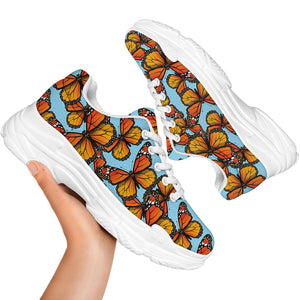 Orange Monarch Butterflies Pattern Print White Chunky Shoes