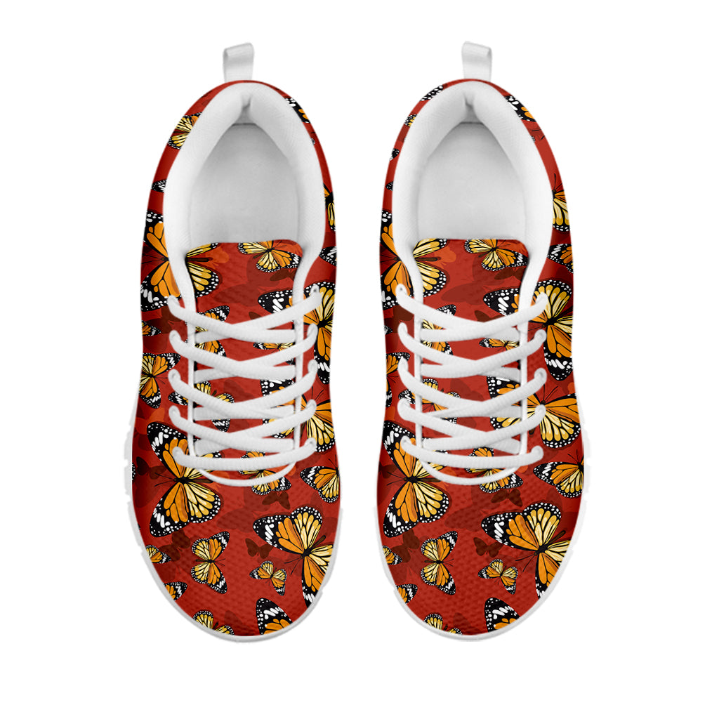 Orange Monarch Butterfly Print White Running Shoes