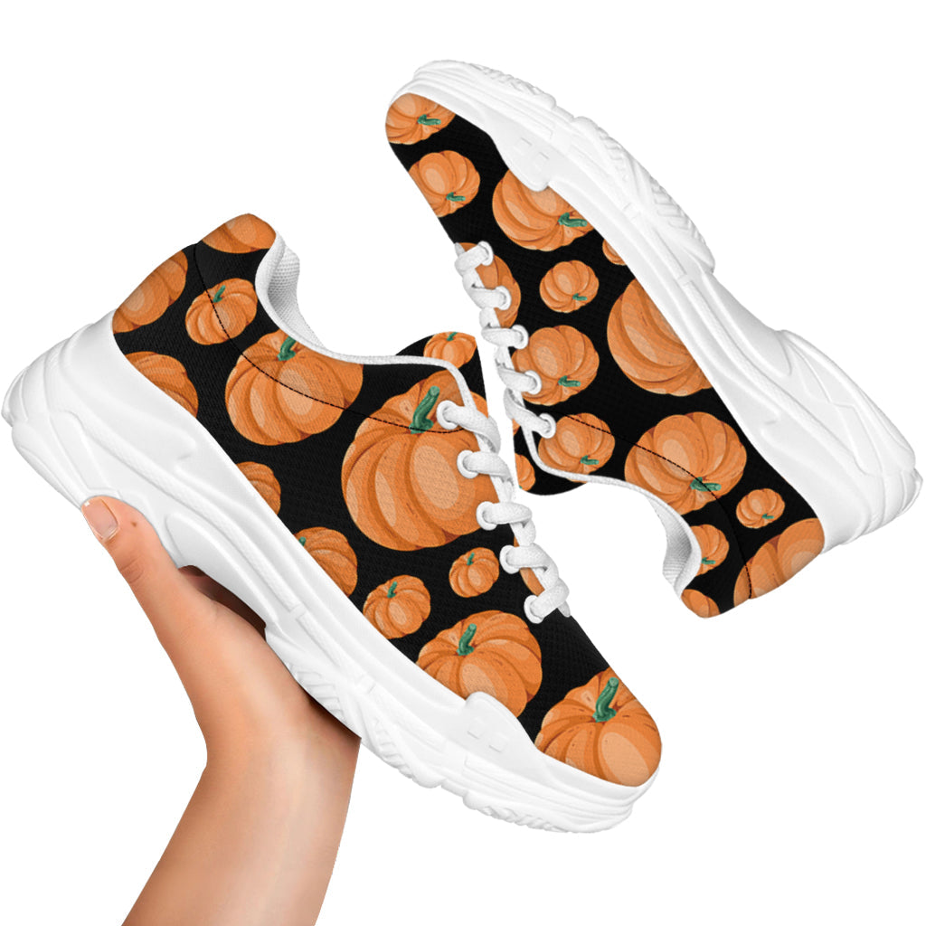 Orange Pumpkin Pattern Print White Chunky Shoes