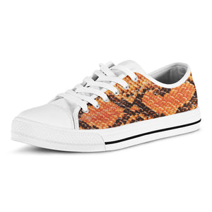 Orange Snakeskin Print White Low Top Sneakers