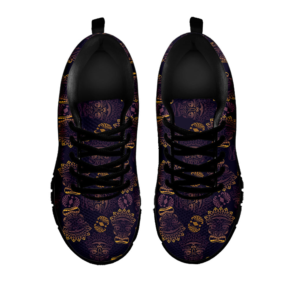 Ornament Tiki Mask Pattern Print Black Running Shoes