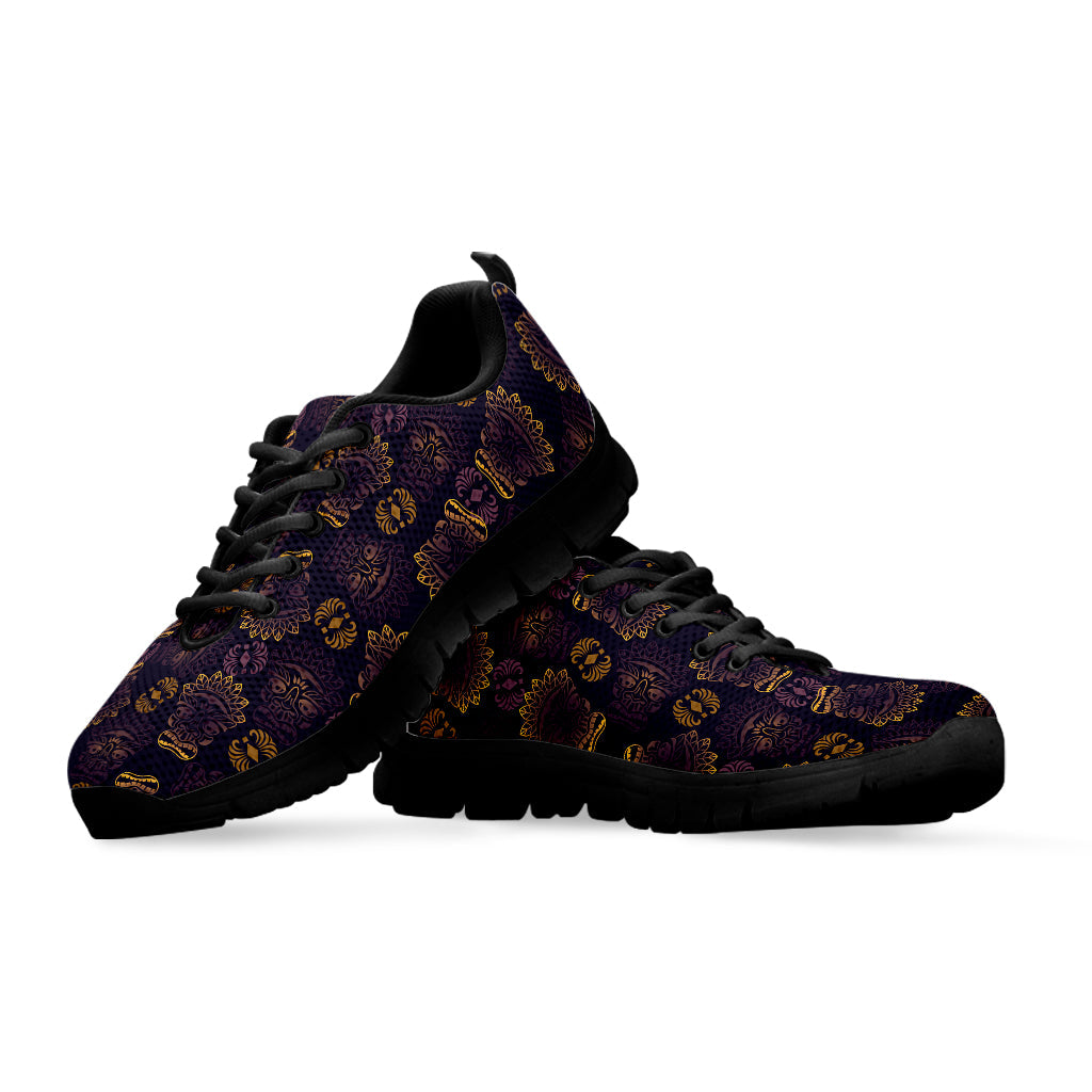 Ornament Tiki Mask Pattern Print Black Running Shoes