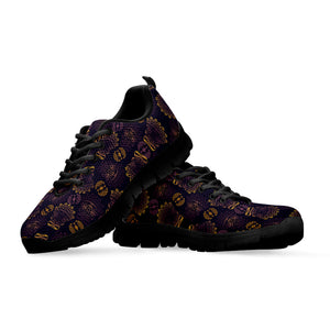 Ornament Tiki Mask Pattern Print Black Running Shoes