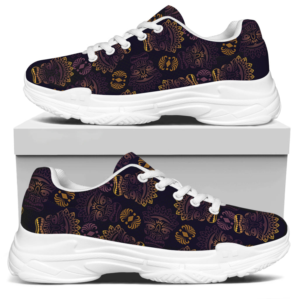 Ornament Tiki Mask Pattern Print White Chunky Shoes