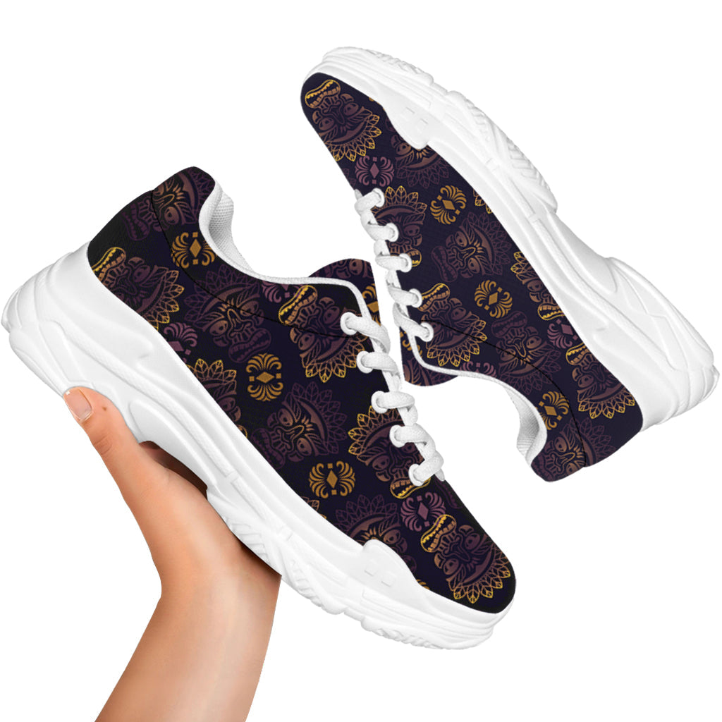 Ornament Tiki Mask Pattern Print White Chunky Shoes