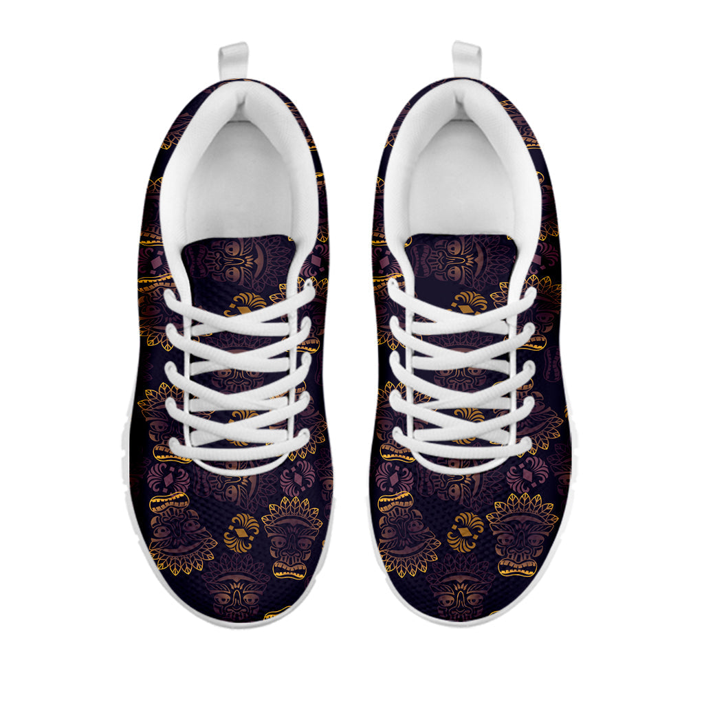 Ornament Tiki Mask Pattern Print White Running Shoes