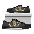 Ornamental Golden Cross Print Black Low Top Sneakers