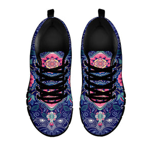 Ornamental Paisley Mandala Print Black Running Shoes