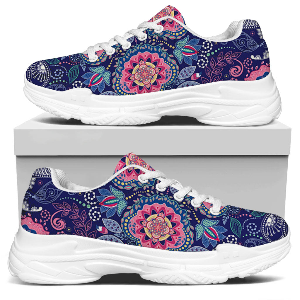 Ornamental Paisley Mandala Print White Chunky Shoes