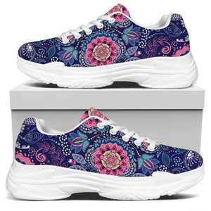 Ornamental Paisley Mandala Print White Chunky Shoes