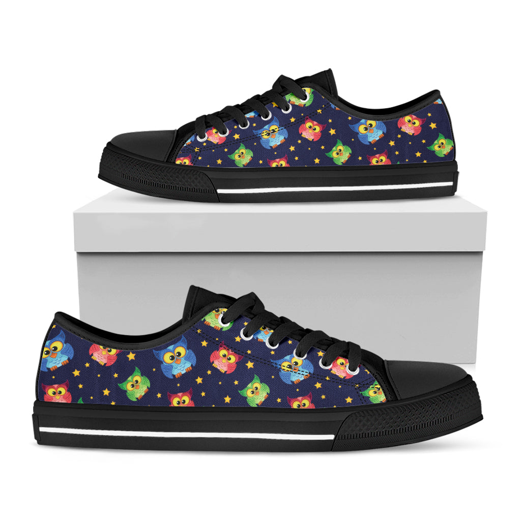 Owl And Star Pattern Print Black Low Top Sneakers