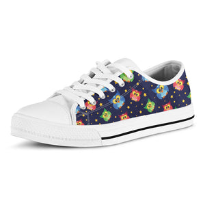 Owl And Star Pattern Print White Low Top Sneakers