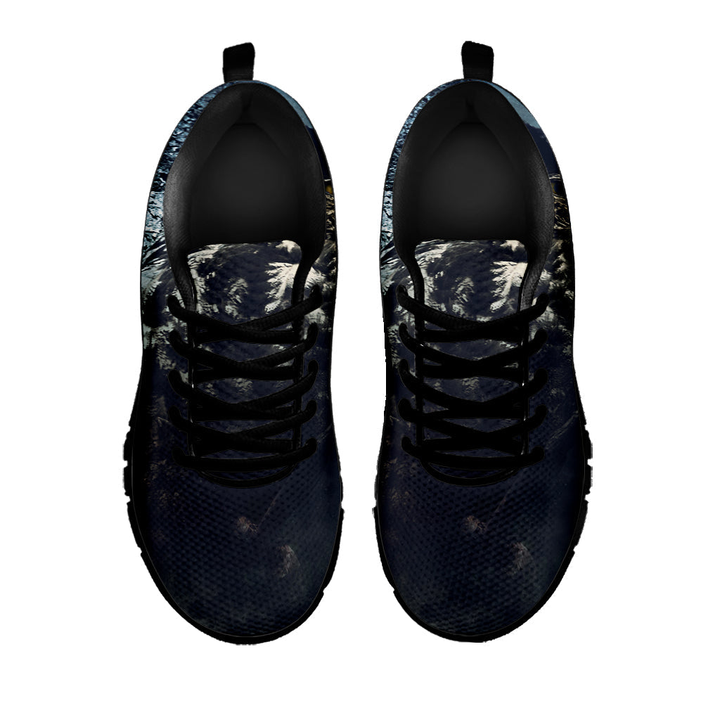 Owl At Night Print Black Running Shoes
