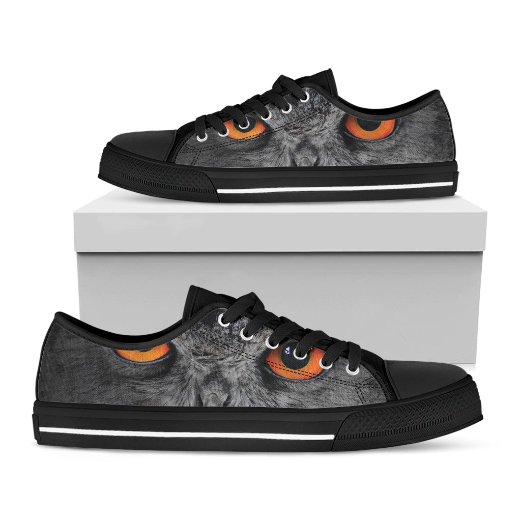 Owl Eyes Print Black Low Top Sneakers