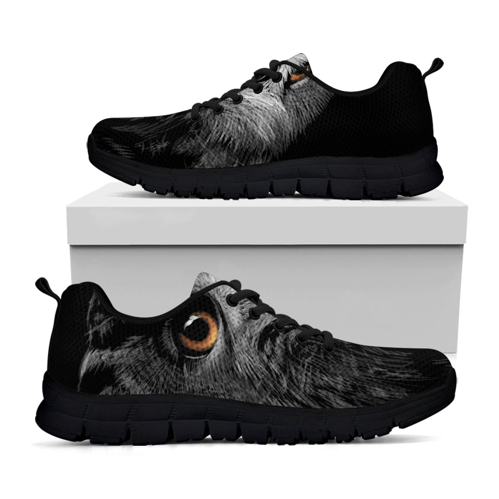 Owl Portrait Print Black Running Shoes