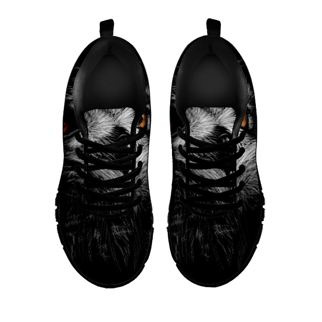 Owl Portrait Print Black Running Shoes