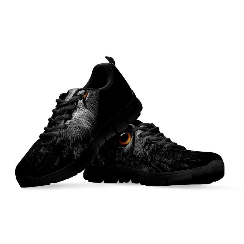 Owl Portrait Print Black Running Shoes