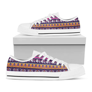 Paisley Elephant Hamsa Pattern Print White Low Top Sneakers