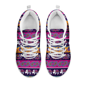 Paisley Elephant Hamsa Pattern Print White Running Shoes
