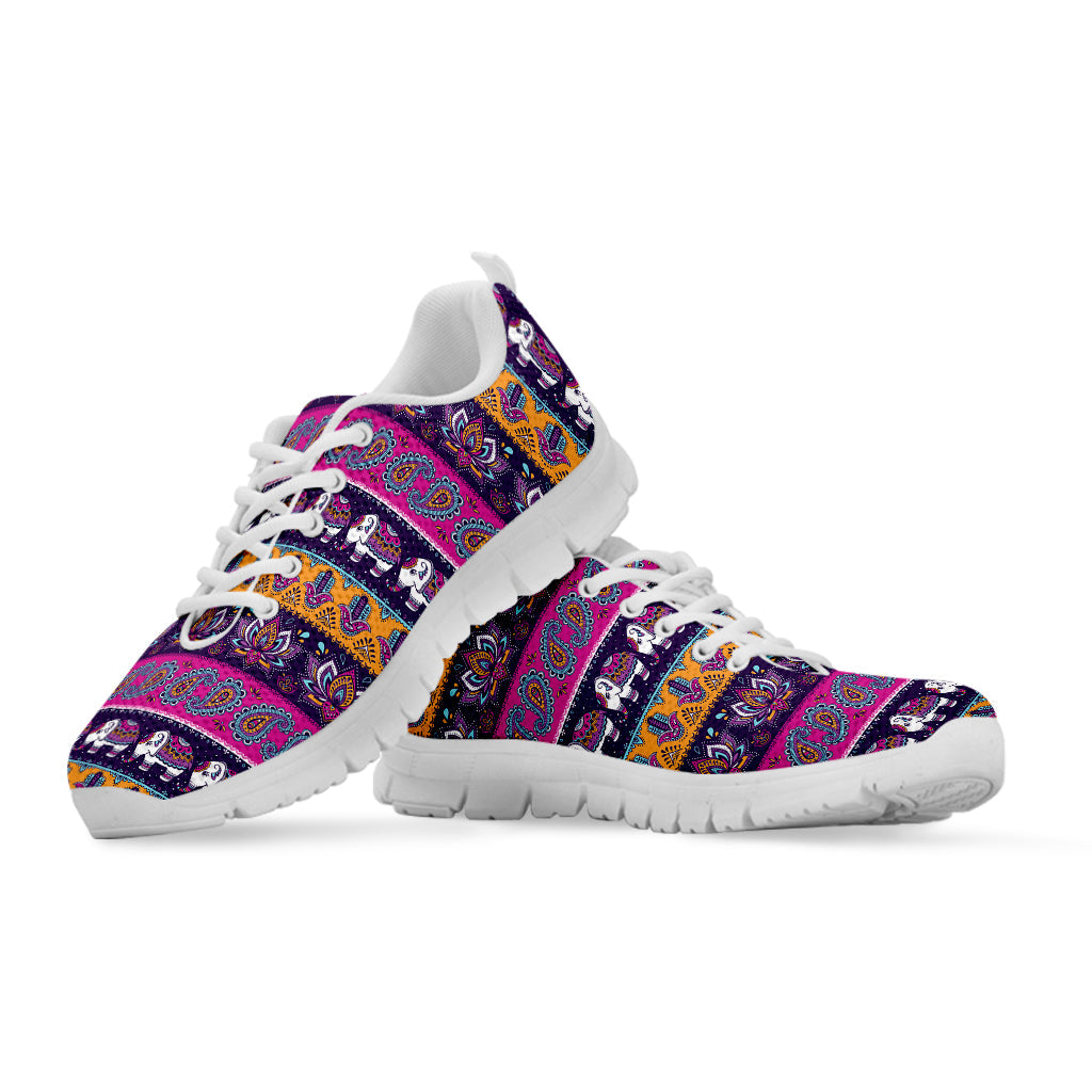 Paisley Elephant Hamsa Pattern Print White Running Shoes