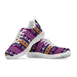 Paisley Elephant Hamsa Pattern Print White Running Shoes