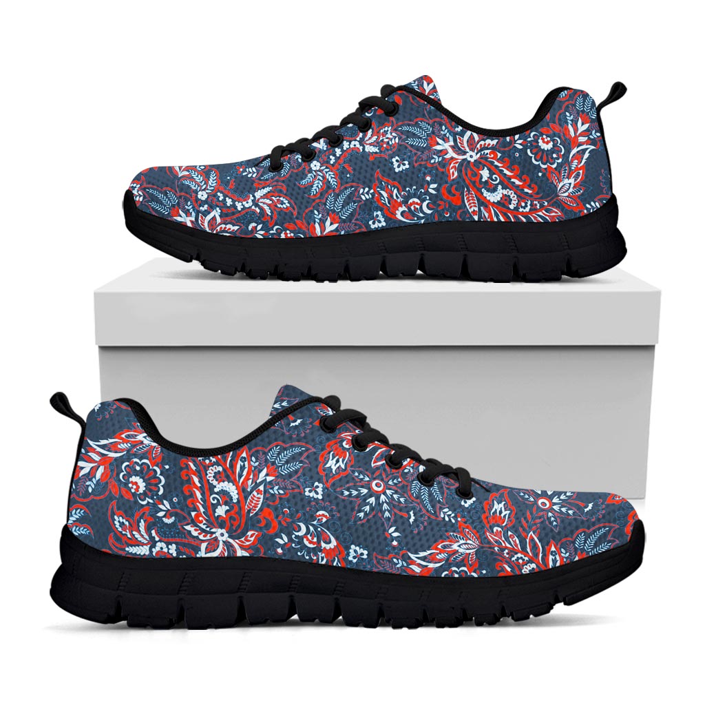 Paisley Floral Bohemian Pattern Print Black Running Shoes