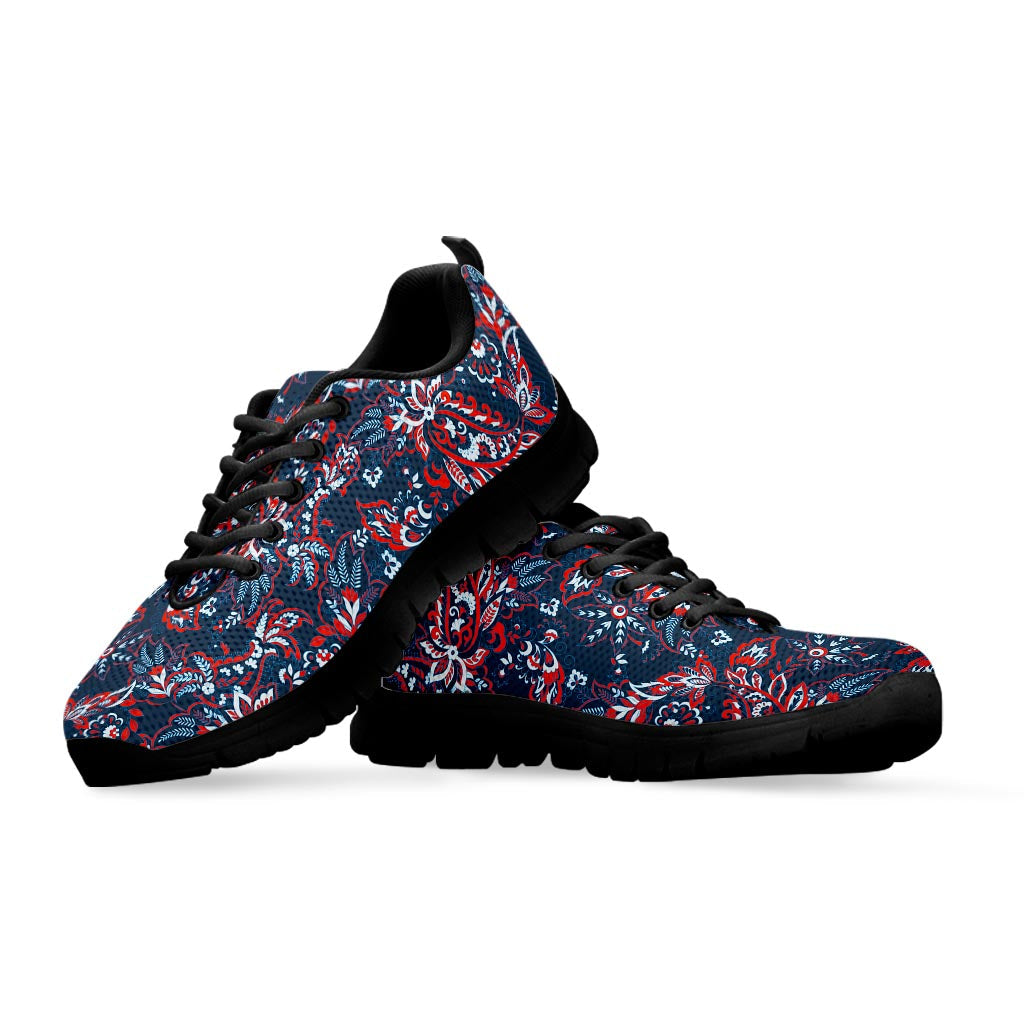Paisley Floral Bohemian Pattern Print Black Running Shoes
