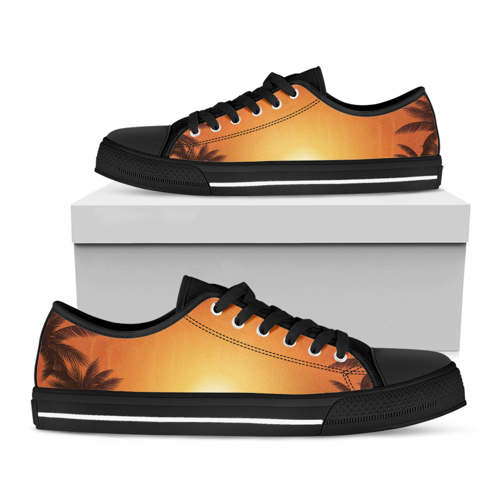 Palm Tree Beach Sunset Print Black Low Top Sneakers