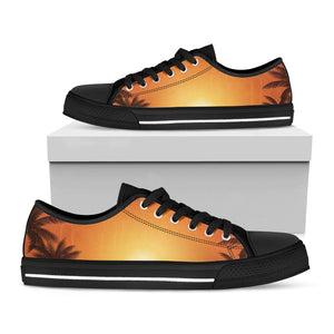 Palm Tree Beach Sunset Print Black Low Top Sneakers