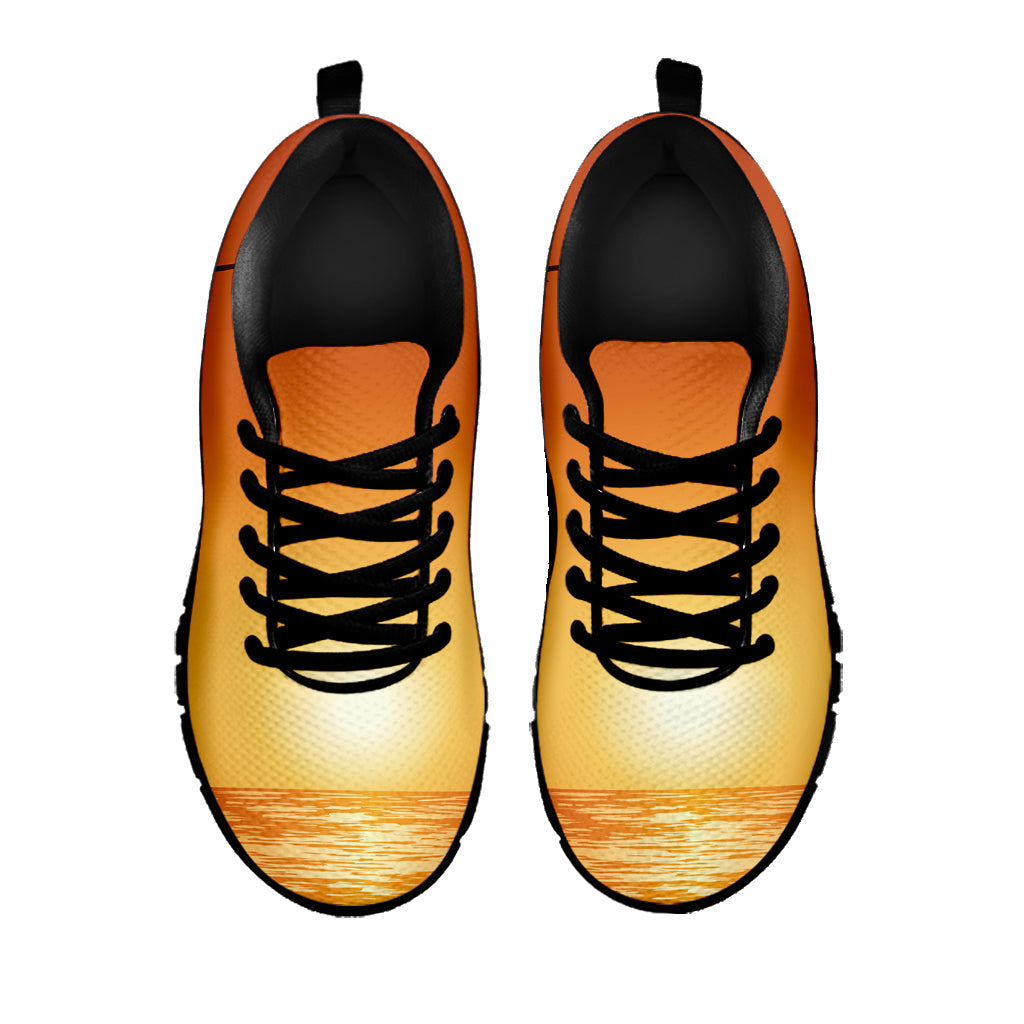 Palm Tree Beach Sunset Print Black Running Shoes