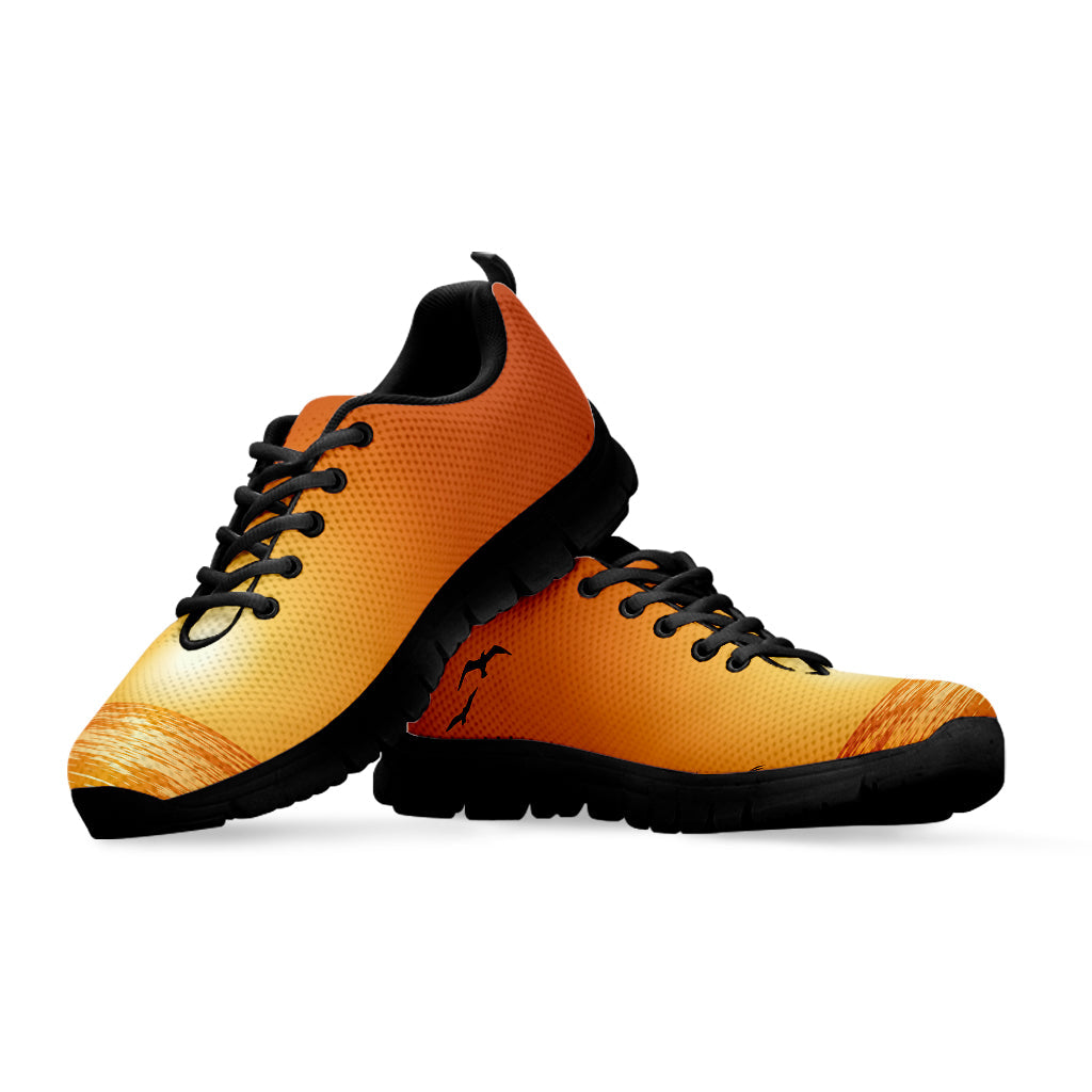 Palm Tree Beach Sunset Print Black Running Shoes