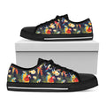 Parrot And Flower Pattern Print Black Low Top Sneakers