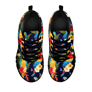 Parrot And Flower Pattern Print Black Running Shoes