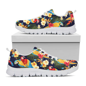Parrot And Flower Pattern Print White Running Shoes