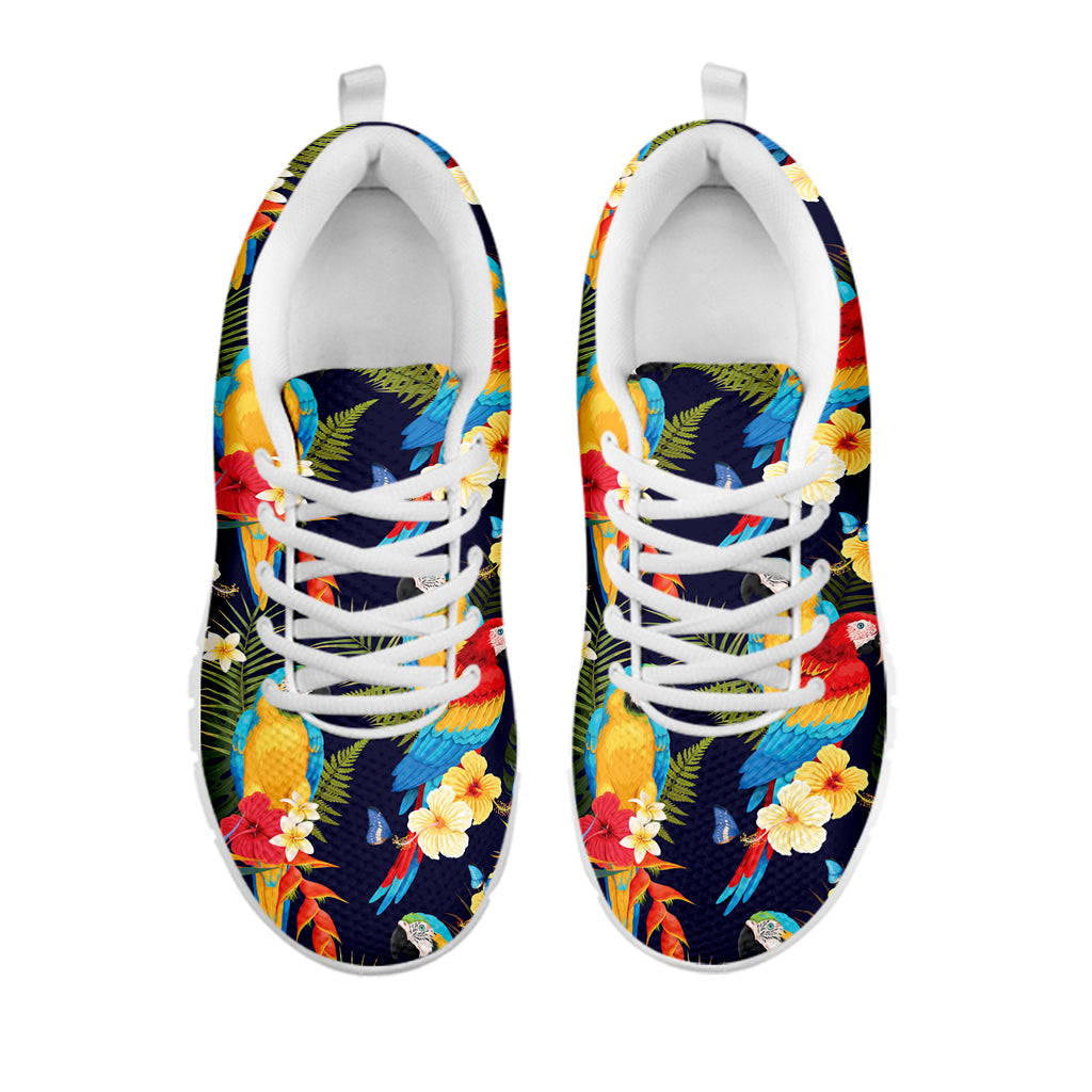 Parrot And Flower Pattern Print White Running Shoes