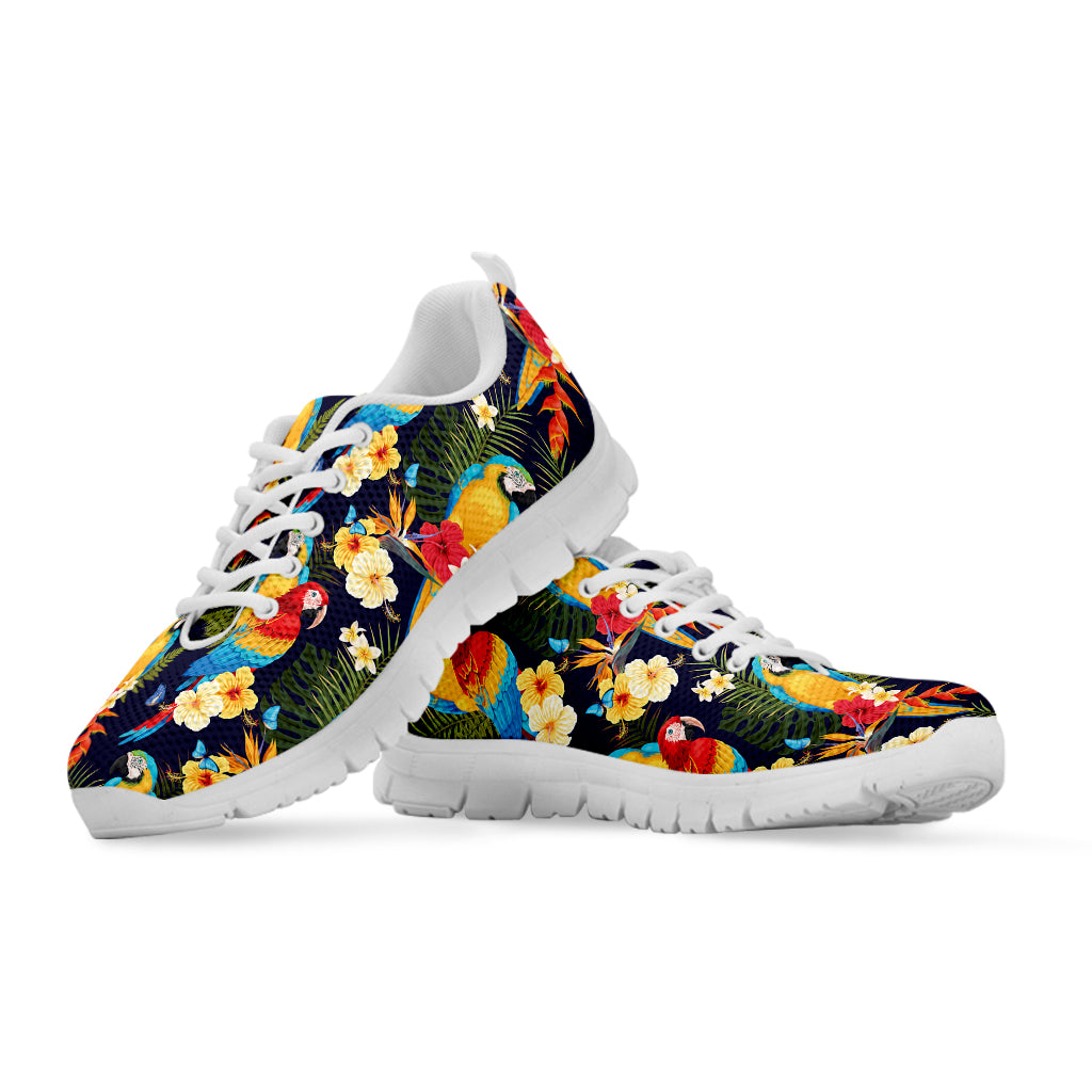 Parrot And Flower Pattern Print White Running Shoes