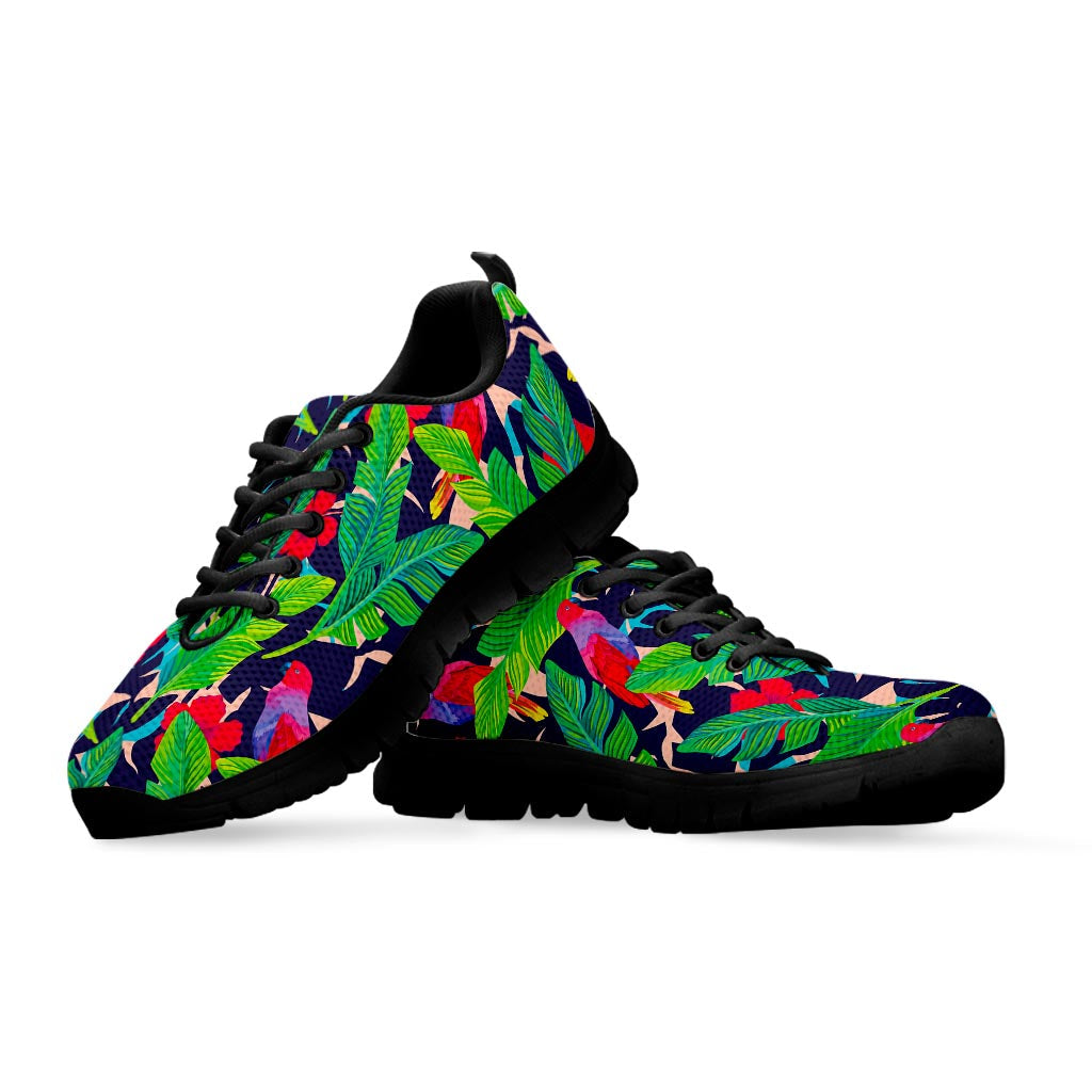 Parrot Banana Leaf Hawaii Pattern Print Black Running Shoes