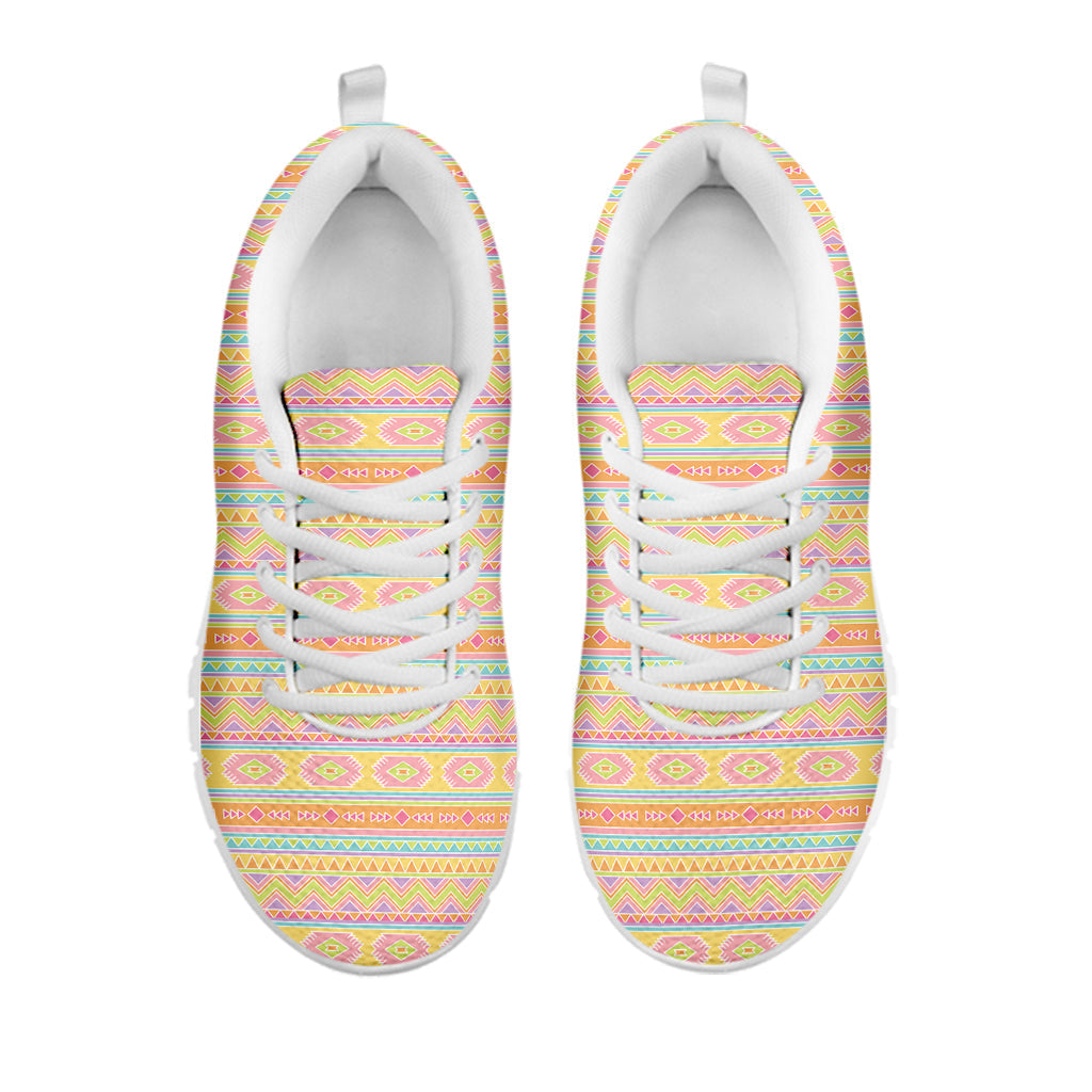 Pastel Aztec Tribal Pattern Print White Running Shoes