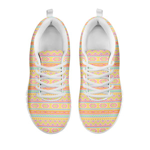 Pastel Aztec Tribal Pattern Print White Running Shoes