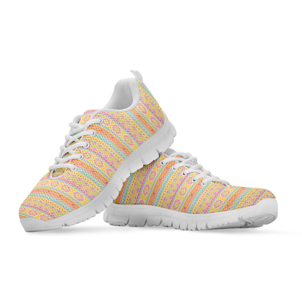 Pastel Aztec Tribal Pattern Print White Running Shoes