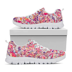 Pastel Bohemian Floral Pattern Print White Running Shoes