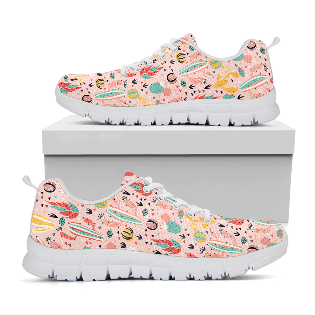 Pastel Cactus And Succulent Print White Running Shoes